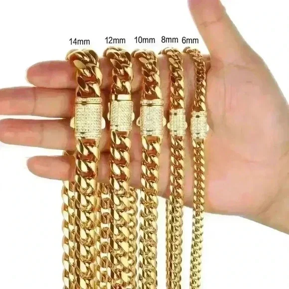 Men’s Cuban 14mm Gold & Stainless Steel Bracelet w/Rhinestones